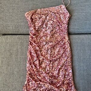 Women’s Pink Sequin One Shoulder Dress. Party Club. Size L But Fits Like A M